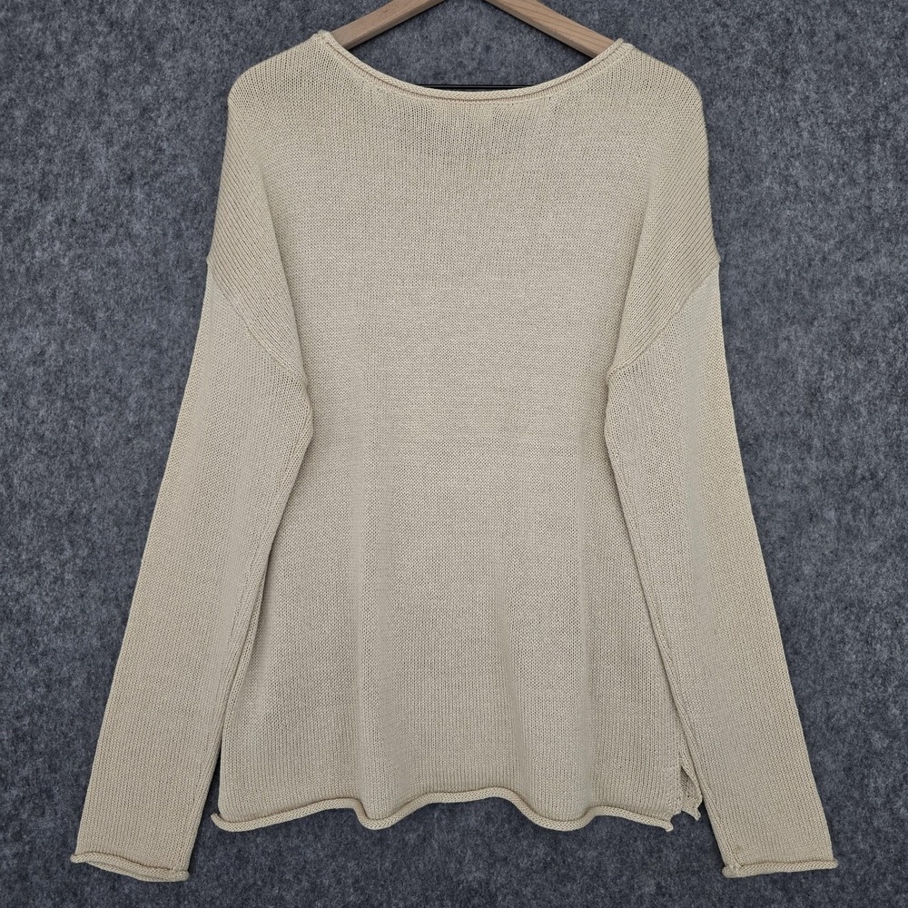 Marled Reunited Sweater Womens XL Beige Beach Spellout Open Knit Scoop Pullover - Picture 2 of 9